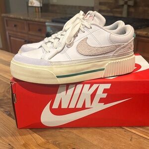 Nike Court Legacy Lift White, Cream and Green swoosh  Sneakers